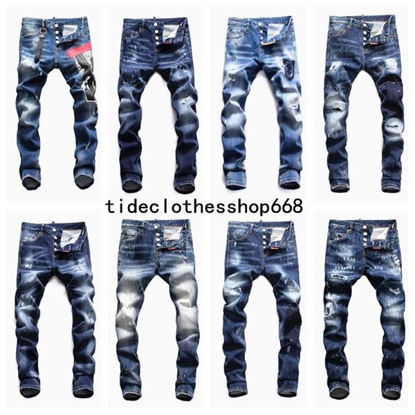 

2020 brand jeans mens jeans men denim black jeans for men embroidery pants fashion holes trousers italy size 44-54, Blue