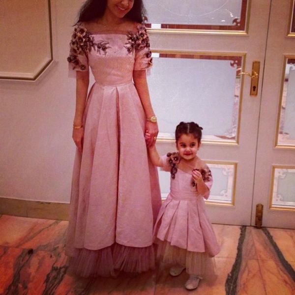 

a-line middle east 2020 women prom party dress mother and daughter matching dress flower girls dress pleated ruched vestidos de soiree, Black