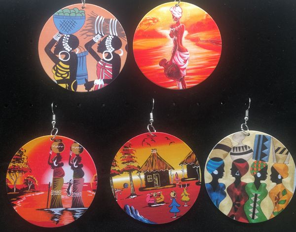 

african woman carrier wood earrings can mixed 5 designs, Silver
