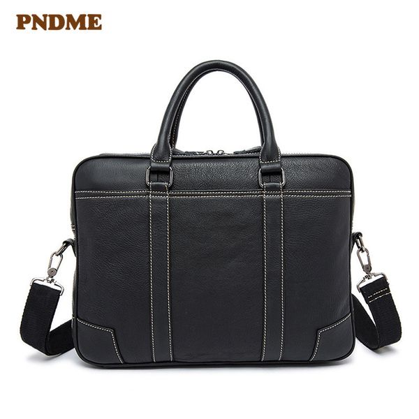 

pndme бизнес случайная неподдельной кожи черной мужских портфели большой емкость сумка реального коровьей ноутбук плечо сумка посыльный