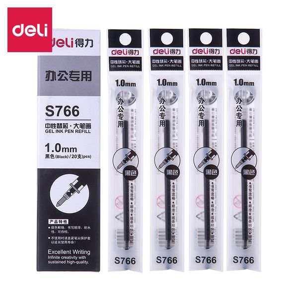 

deli 20pcs 1mm gel ink pen refill black color ink school stationery writing accessories gel pen refills school office supplies
