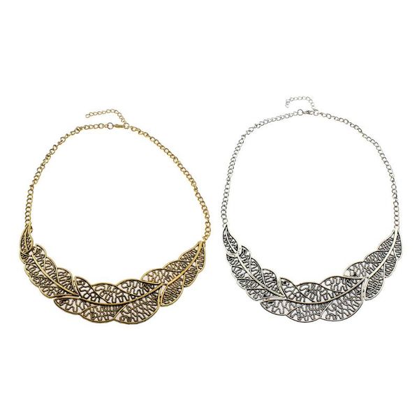 

retro hollow leaf necklace ethnic style leaf metal necklace female birthday party gift accessories, Silver