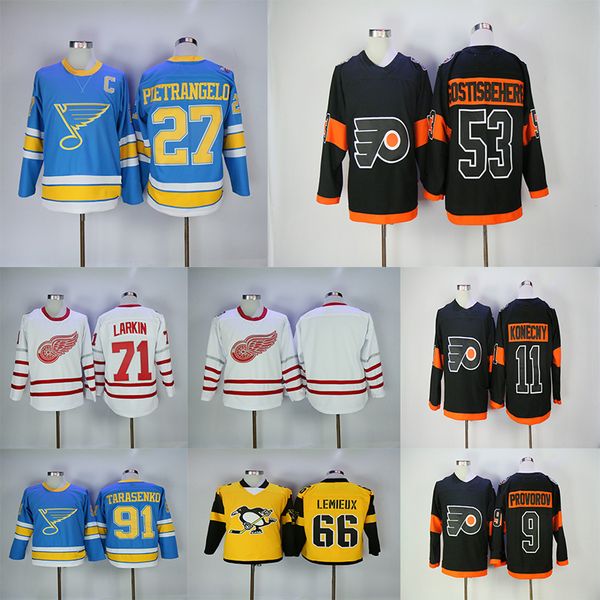 

Men Stadium Series 9 Provorov 11 Konecny 53 Gostisbehere jersey 71 Larkin 91 Tarasenko 27 Pietrangelo Winter Classic hocey jerseys