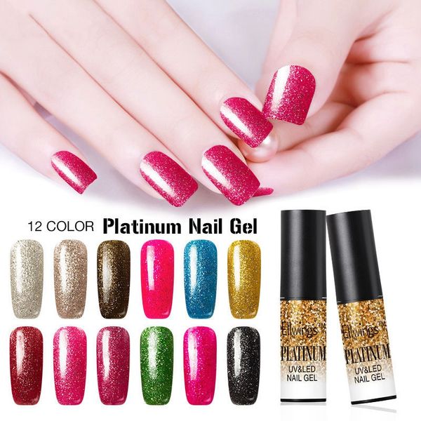 

12 glitter colors platinum nail gel vernis holographic holo uv led gel nail polish soak off varnish, Red;pink
