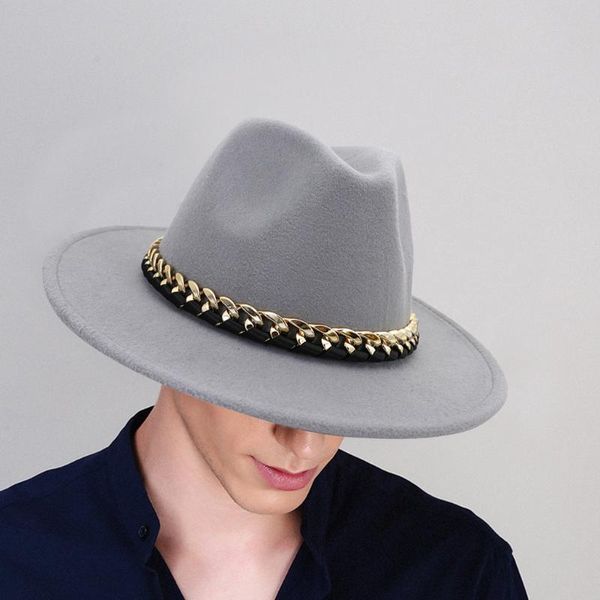 

wide brim fedora hat women gentleman hat men vintage wide with belt buckle adjustable outbacks hats fedora women de8, Blue;gray