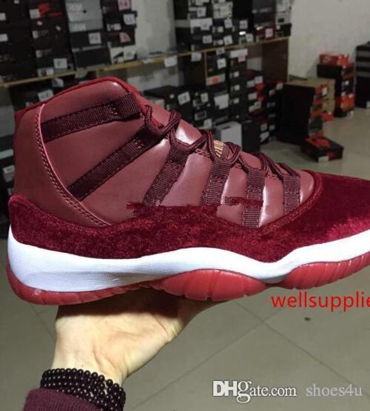 

with box]new 11 night maroon velvet heiress basketball shoes men women wine red 11s velvet heiress trainers sneakers high quality