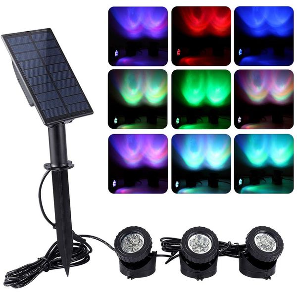 Solar Pond Spotlights RGB Светодиодный фонтанный фондовый лампа 3 в 1 -й до рассвета для пейзажа для плавания садовый дерево.