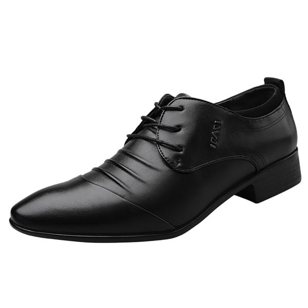 

2019 formal shoes men pointed toe men dress shoes leather oxford formal for fashion dress footwear 38-47, Black