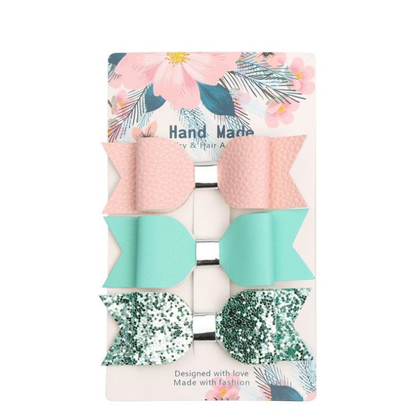 

3pcs/set glitter hair clip for girls mermaid hair bows sparkly leather hairpins princess party headdress kids accessories