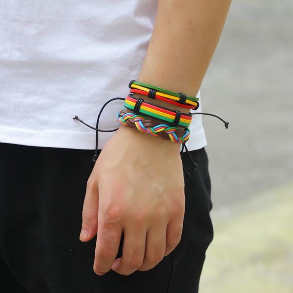 

new vintage men bracelet jewelry colorful leather braided bracelets bangles punk wrap wristband for women 5pcs/lot, Golden;silver
