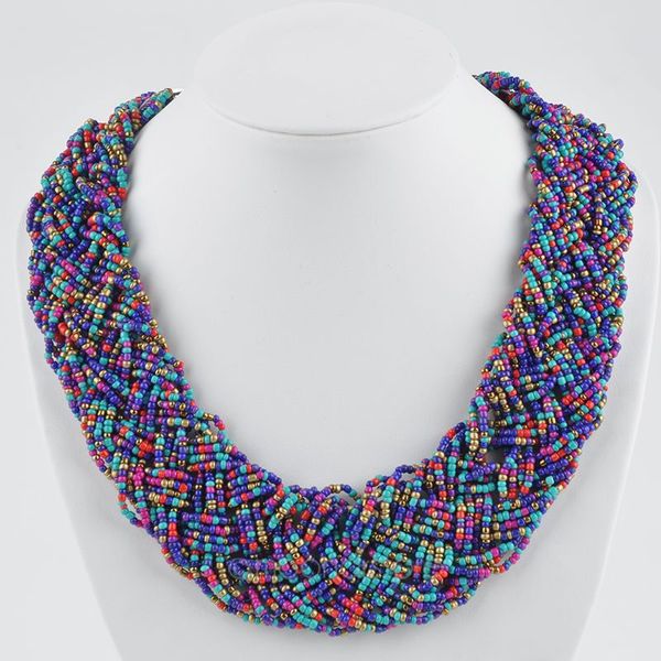 

vintage beaded handmade chunky chain bib choker collar statement necklace ethnic maxi necklaces for women 2017, Silver