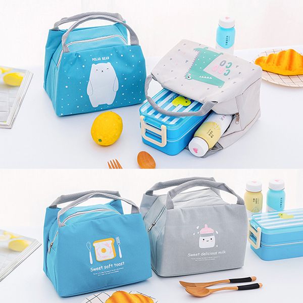 

portable insulated thermal cooler bag waterproof picnic bento lunch bag drink fruit organizer kid women cold thermal pouch, Blue;pink