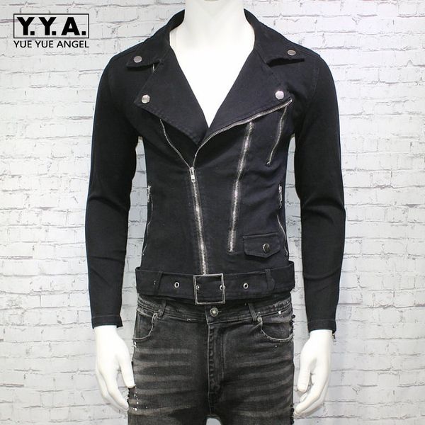

spring brand new moto biker stretchy mens denim jackets korean zipper vintage slim fit casual male short outerwear coats, Black;brown