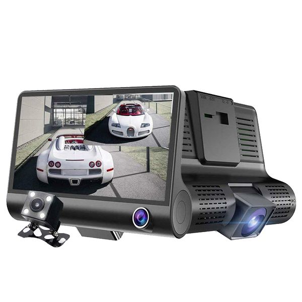 

4inch easy install hd dash cam video recorder car dvr 1080p rear view night vision lcd digital camera parking monitor three lens