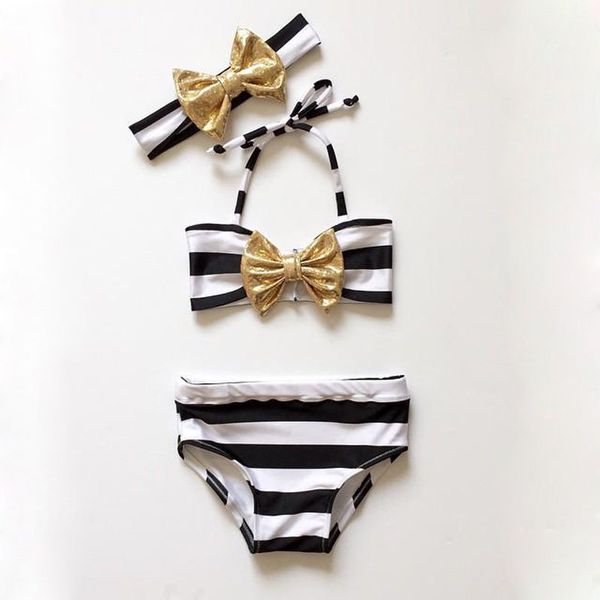

3pcs summer baby girls bikini suit striped bow swimwear swimsuit swimming bathing suit biquini beachwear 2019 new in fashion