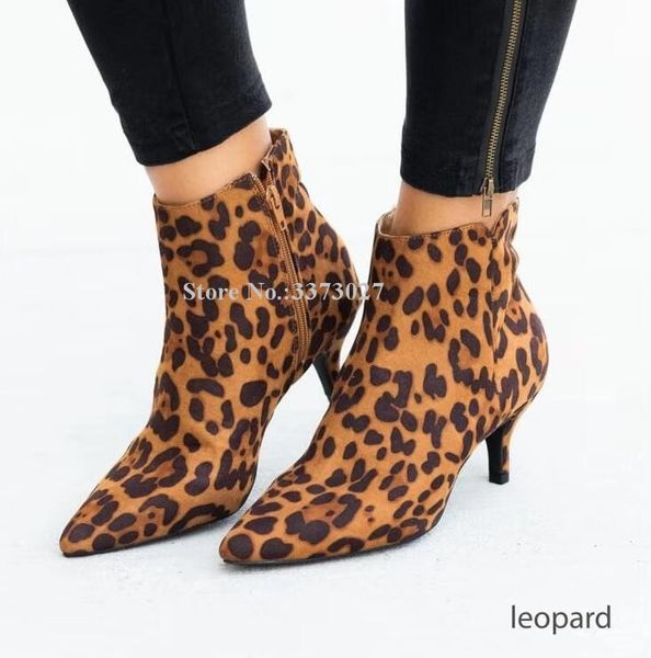 

leopard low heel women ankle boots fashion stiletto heel snakeskin leather short boots lady popular suede booties dropship, Black