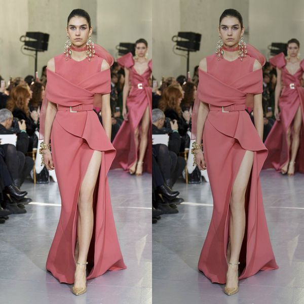 

sell 2020 mermaid evening dresses high-split jewel satin ruched sash pageant dress floor length custom made formal party dresses cheap, Black;red