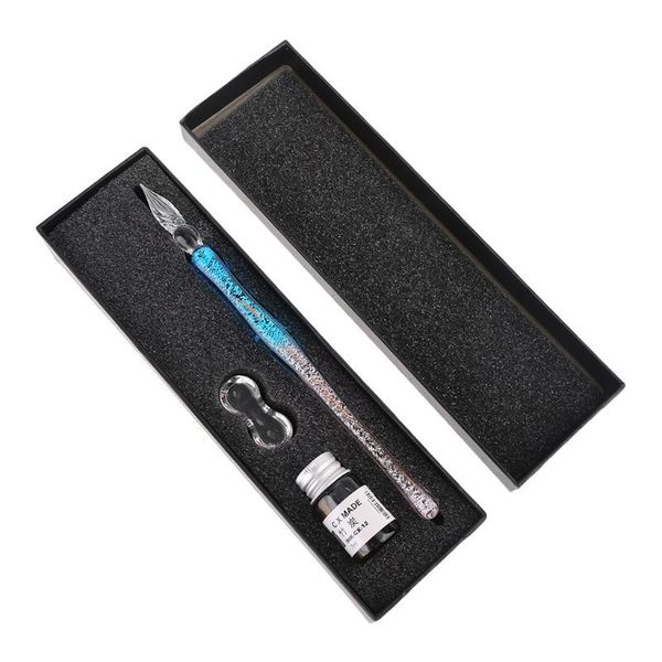

gradient starry sky glass fountain dip pen holder signature ink calligraphy box