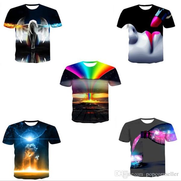 

личность вскользь mens t shirt радуга взрыва облако печати шею с коротким рукавом мужская футболка, White;black