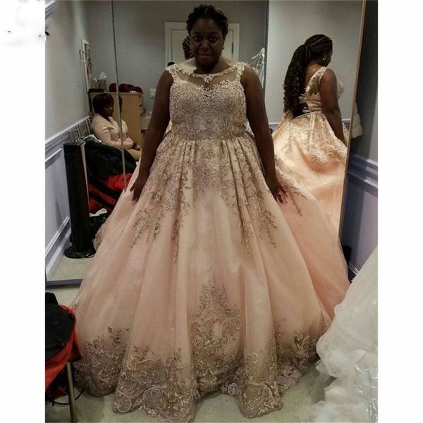 

sheer neck plus size prom dresses long with lace sleeveless tulle women's dress for graduation puffy party prom gowns, Black