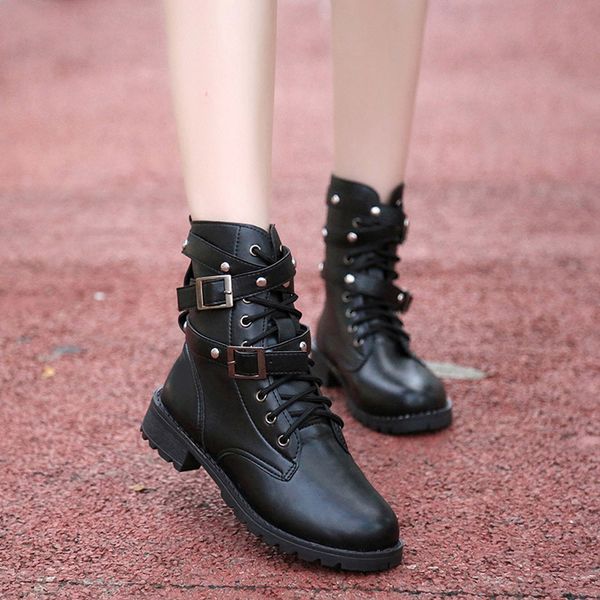

new autumn winter women boots solid lace-up european ladies soft ankle shoes pu leather fashion boots, Black