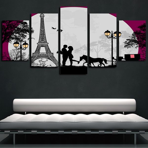 

5 panels paris eiffel tower moon artworks giclee canvas wall art abstract poster hd canvas print oil painting wall decor