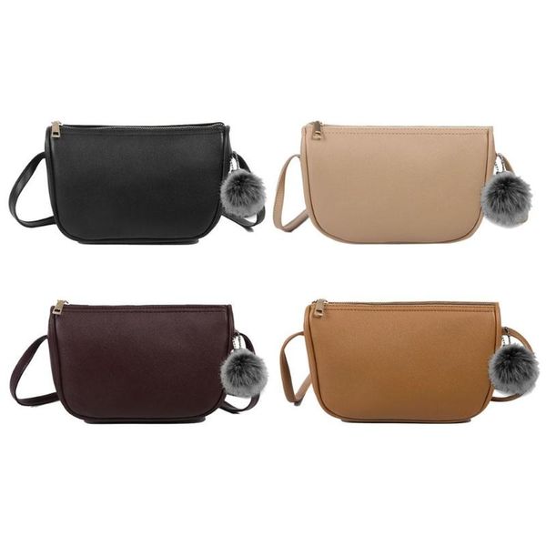 

retro messenger bag women leather shoulder pompom pendant crossbody handbag