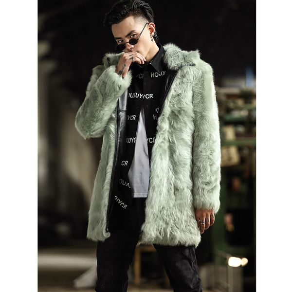 

2019 new mens shearling jacket sheepskin coat wool coat long fur hooded mens winter coats trench, Black