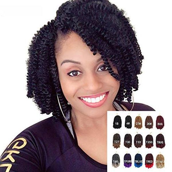 

1pcs kinky curly spring twist braiding hair havana mambo twist crochet braids senegalese hair extension spring nubian 30strands 8 inch, Black