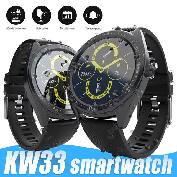 KW33 Smart Watch Homens IP68 À Prova D 'Água Health Fitness Tracker Coração Frequência Monitor de Monitor para Universal Android SmartWatches com caixa de varejo