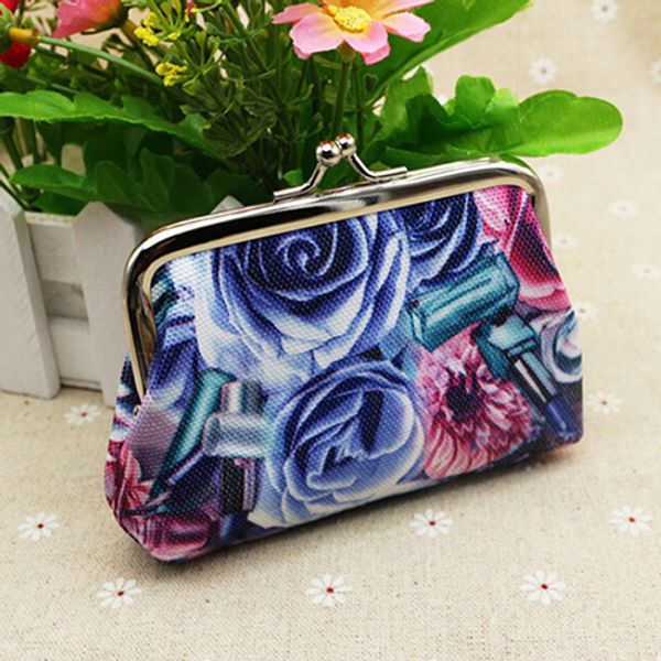 

rose flower canvas wallet card case coin purse clutch handbag buckle mini bag, Red;black