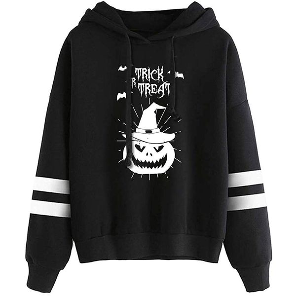 

women sweatshirt hoodies halloween print long sleeve drawstring hooded pullovers sweatshirt autumn winter casual sudadera m, Black