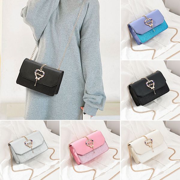 

women chain shoulder bags for heart buckle handbag glitter sequins crossbody bag lady girls pu leather handbags large capacity