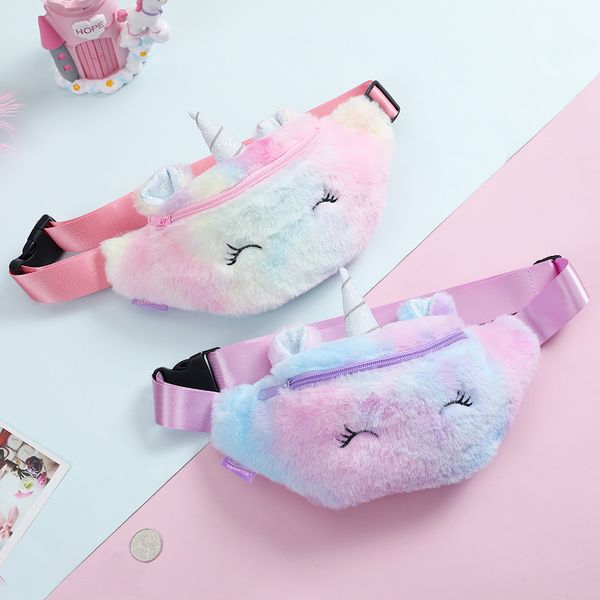 

unicorn plush waist pack cartoon shoulder messenger bag coin purse fashion student cute chest bag 2 colors wallet c1863, White