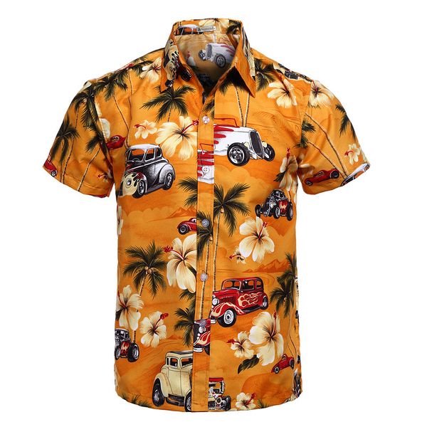 

car work print beach shirts men yellow loose 4xl casual beaside surf hawaiian shirts man summer 2019 short sleeve chemise homme, White;black