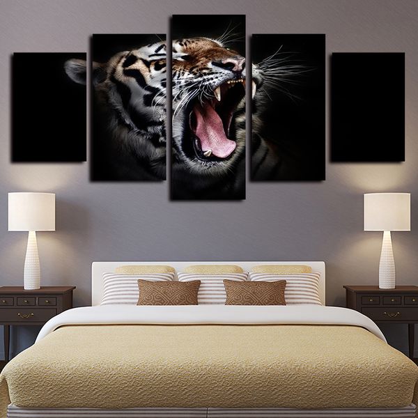 

5 panels animal tiger artworks giclee modern canvas wall art home wall decor abstract poster canvas print oil painting house decor