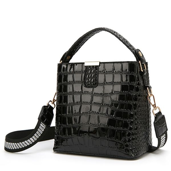 

women's one-shoulder crocodile pattern bucket bag messenger bag mobile handbag