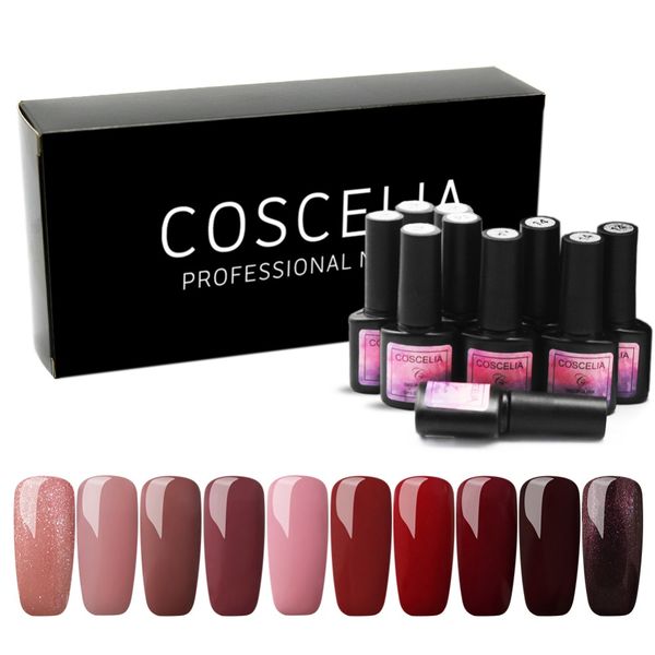 

10pc/lot nail gel 8ml gel polish uv nail polish varnish glitter base and semi permanant uv art manicure set, Red;pink