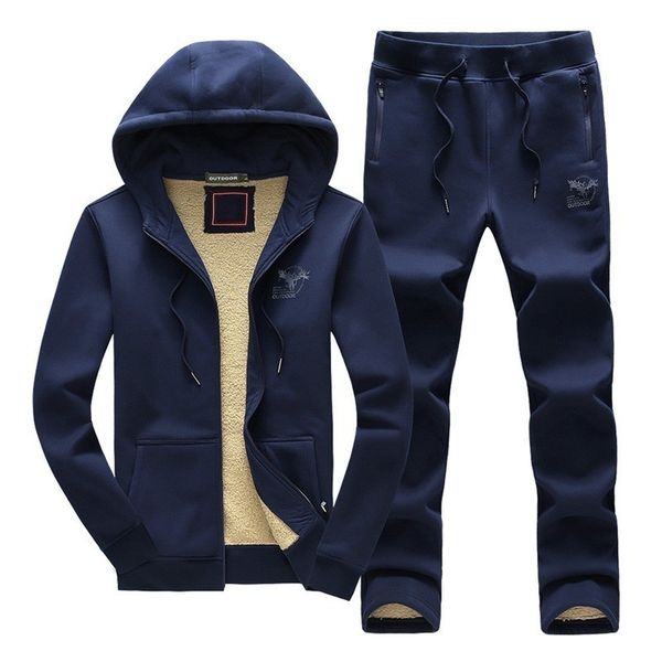 

зимняя новая повседневная толстовка с капюшоном мужские комплекты из двух частей бренд хлопок толстый теплый спортивный костюм брюки мужчины, Gray