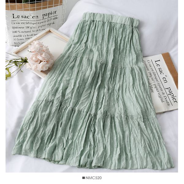 

korean summer dobby dots a-line chiffon long boho skirts sweet patchwork crepe chiffon pleated maxi long skirts, Black