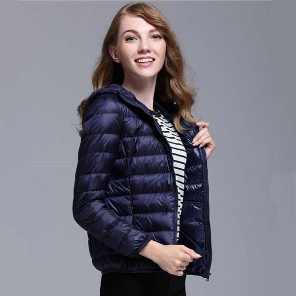 

plus size ultra light down jacket women hooded long sleeve white duck down warm clothes 2019 autumn winter coat, Black