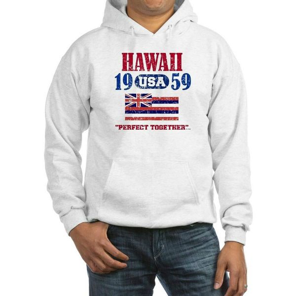 

hawaii / usa 1959 statehood "perfect together "distressed" hoodie w/pockets, Black