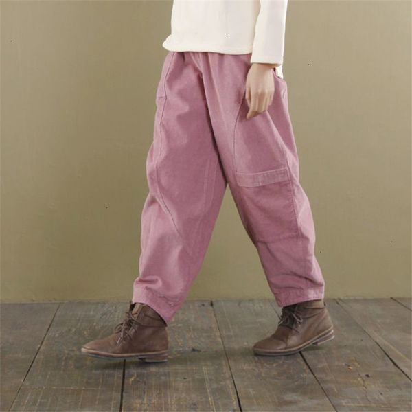 

women pants wide women leg elastic waist 2019 autumn new loose brief pockets women trouser 3 colour corduroy pants, Black;white