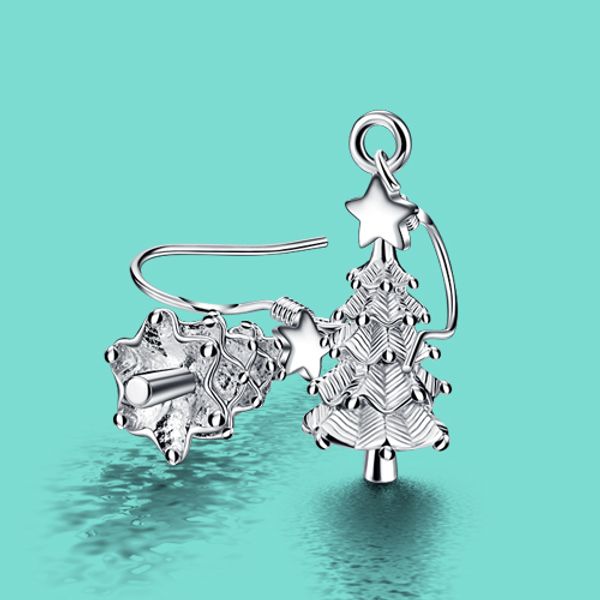 

fashion 925 sterling silver earrings for women cute christmas tree pendant earrings female popular jewelry christmas present