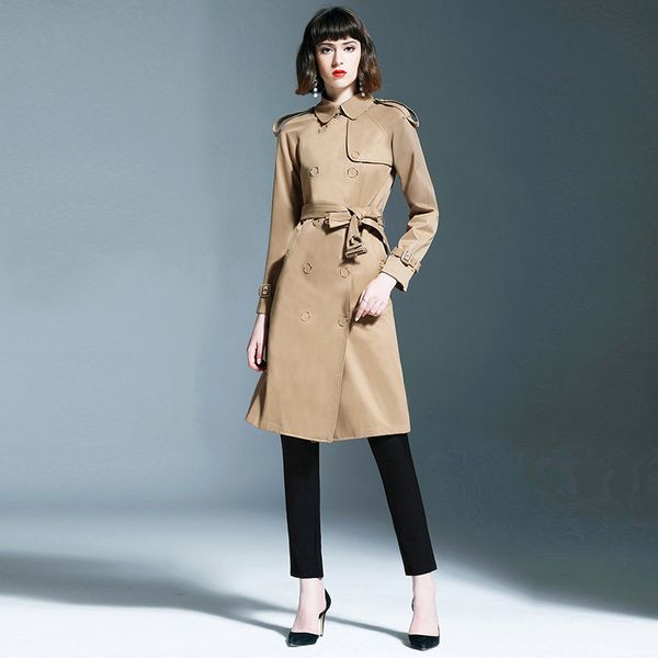 

new arrival england style women's trench coat 2019 fall runways elegant belt windbreaker coat women wind a623, Tan;black