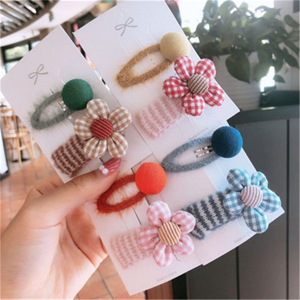 

children child girl kids hair clips bb hairpins set cute korean japan plaid flower head wear accessories-az-w12, Slivery;white