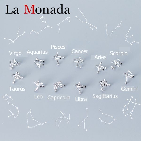 

1 pair 925 sterling silver 12 constellations jewelry ear cuff clip on earrings no ear hole stars birthday gift for women girls