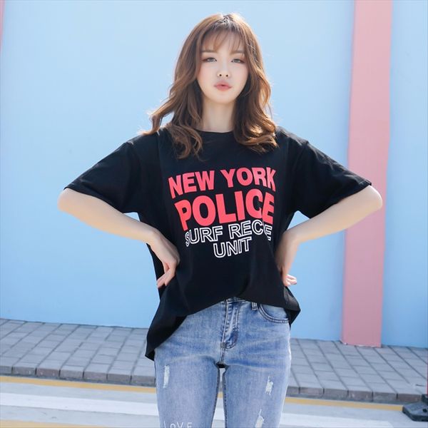 

2019 english letter loose half sleeve base shirt printed short sleeve t-shirt female 6996, White