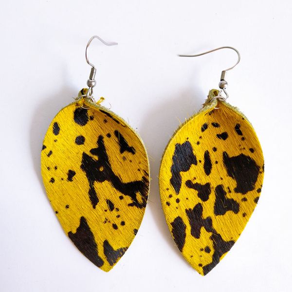 

кожаный лист серьги для женщин подлинная перо кожаные круглые листья ручная роспись искусства красочные серьги женщины ювелирные изделия пад, Silver