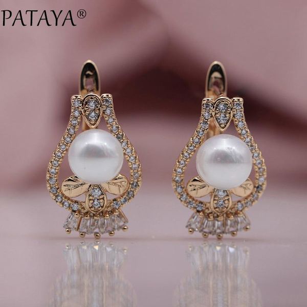 

pataya new limited 585 rose gold natural zircon shell pearls long dangle earrings women wedding luxury tassel noble fine jewelry, Silver